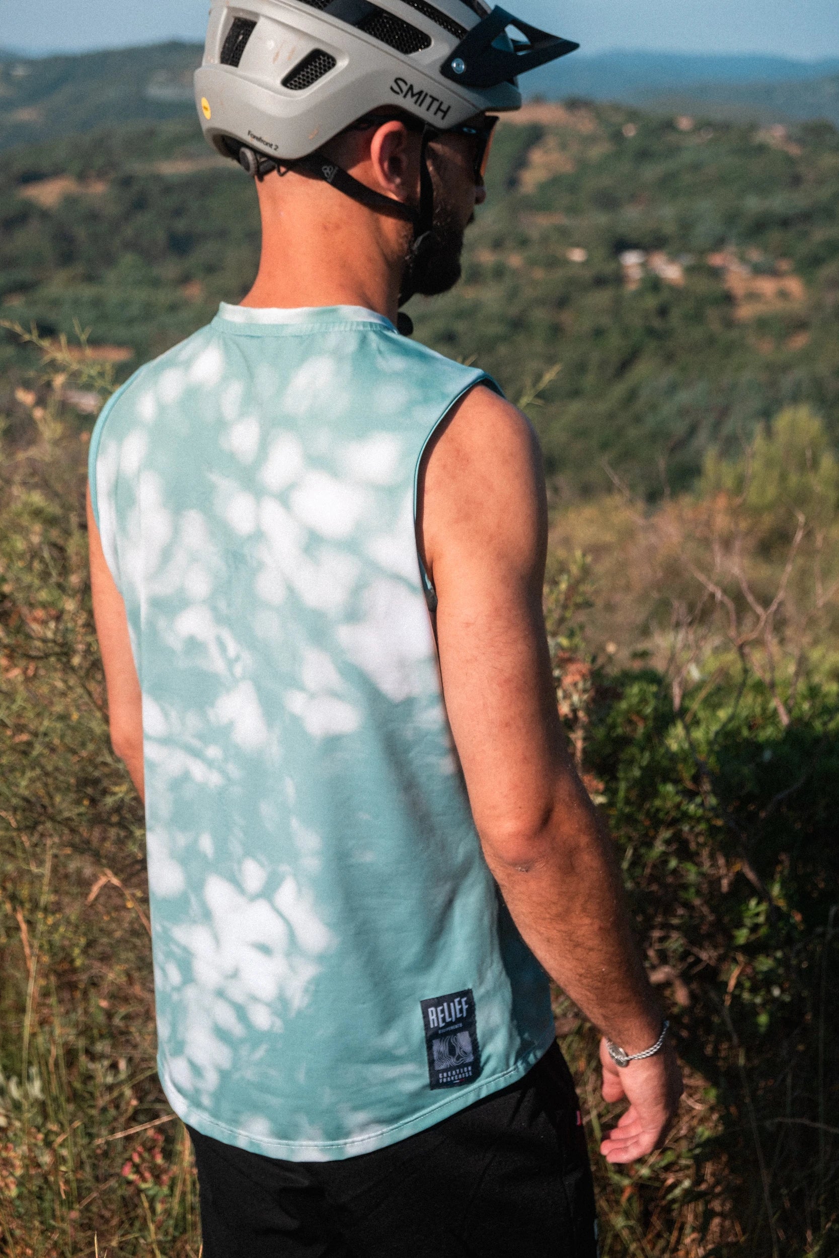 Maillot vtt relief sans manche de dos vert sauge
