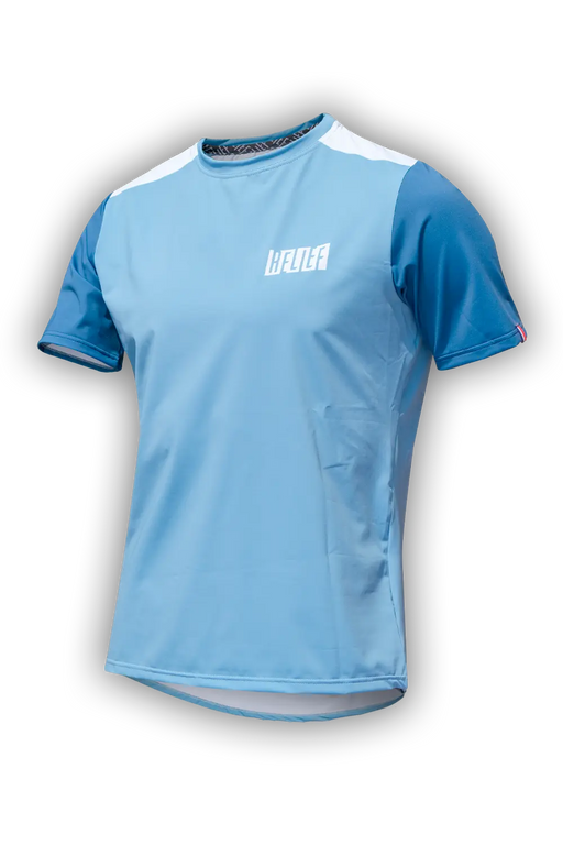 maillot VTT manche courte bleu pastel relief equipements