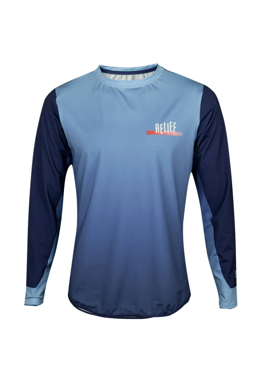Maillot VTT homme manches longues bleu rouge face RELIEF Équipements