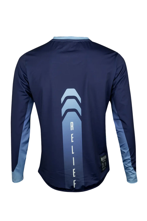 Maillot VTT homme manches longues bleu rouge face RELIEF Équipements