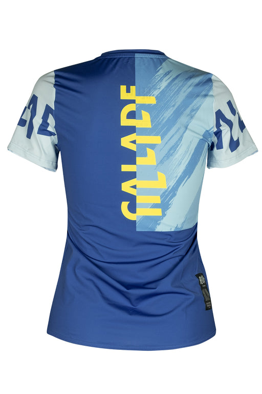 Maillot VTT femme manches courtes bleu jaune dos RELIEF Équipements