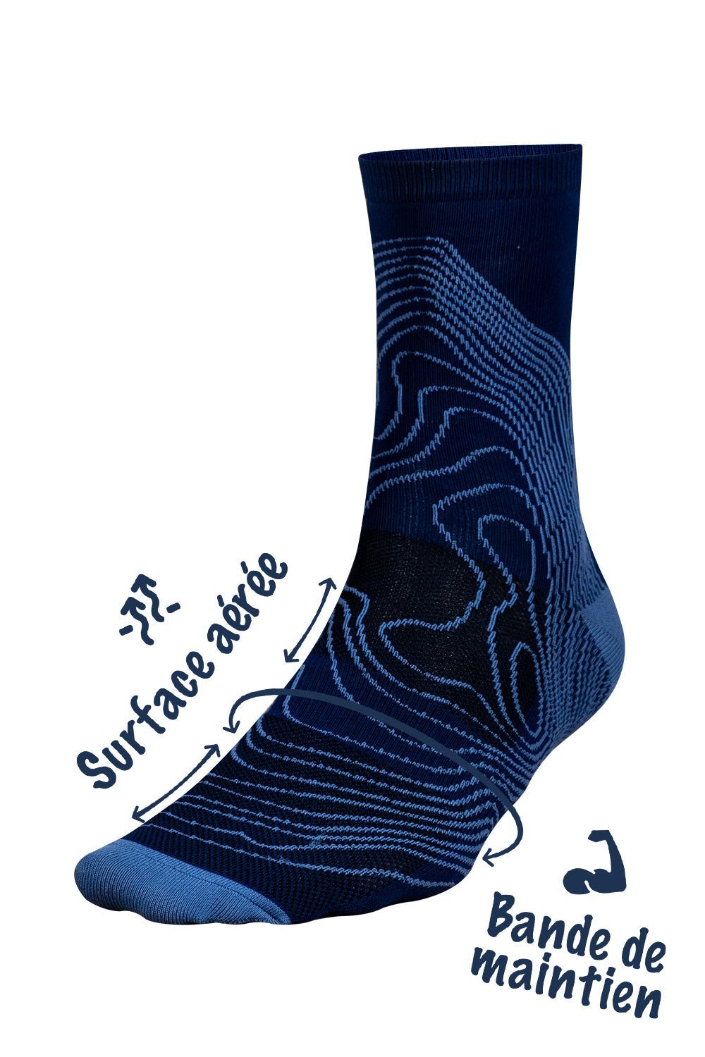 Chaussettes Techniques VTT | Les Nines Topo Bleu - VTT - RELIEF Equipements - Chaussettes Techniques VTT | Les Nines Topo Bleu - VTT - RELIEF Equipements - Chaussettes VTT homme femme dos RELIEF Équipements