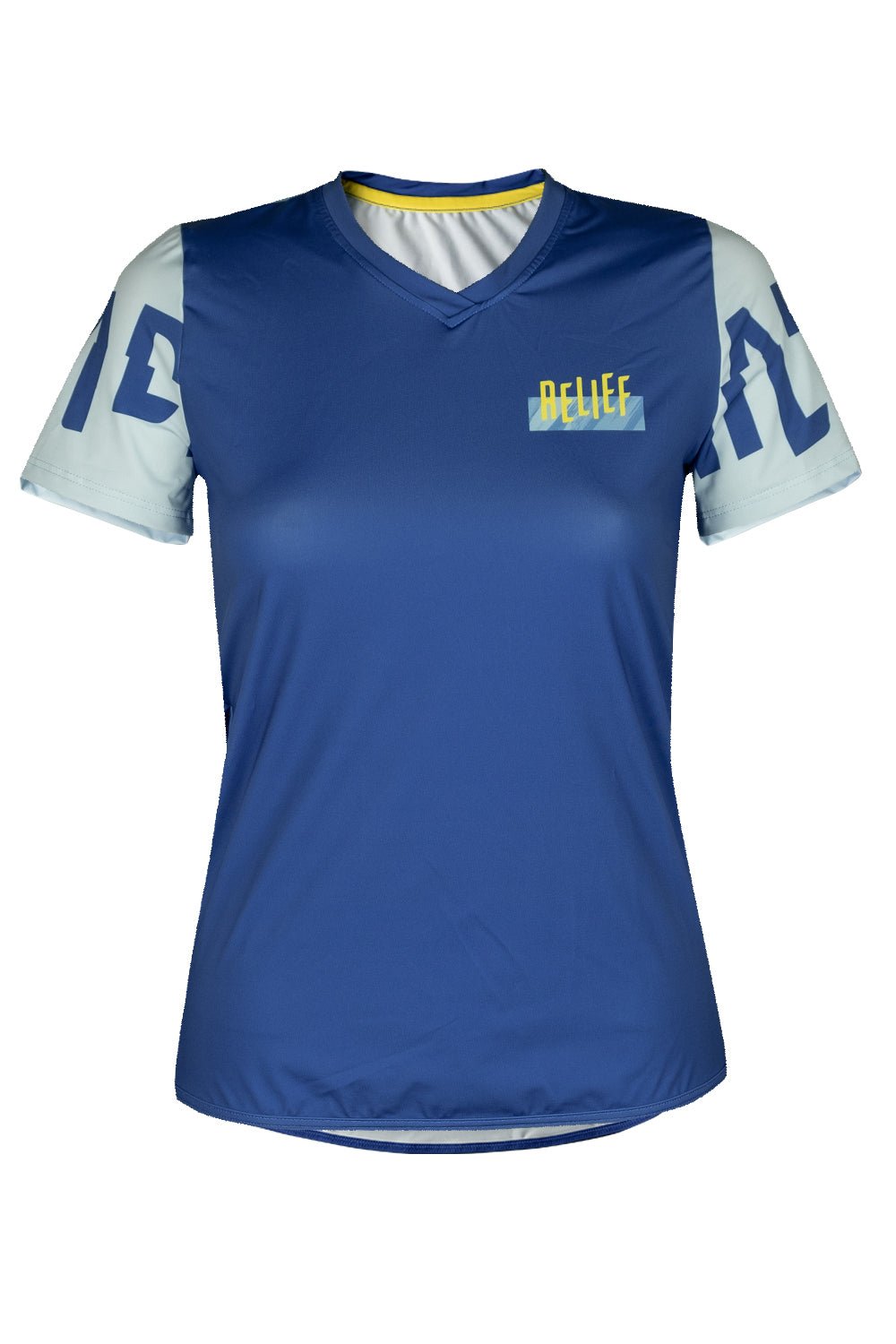 Maillot VTT Femme Manches Courtes | Calade Azur - VTT - RELIEF Equipements - Maillot VTT Femme Manches Courtes | Calade Azur - VTT - RELIEF Equipements - Maillot VTT femme manches courtes bleu jaune dos RELIEF Équipements