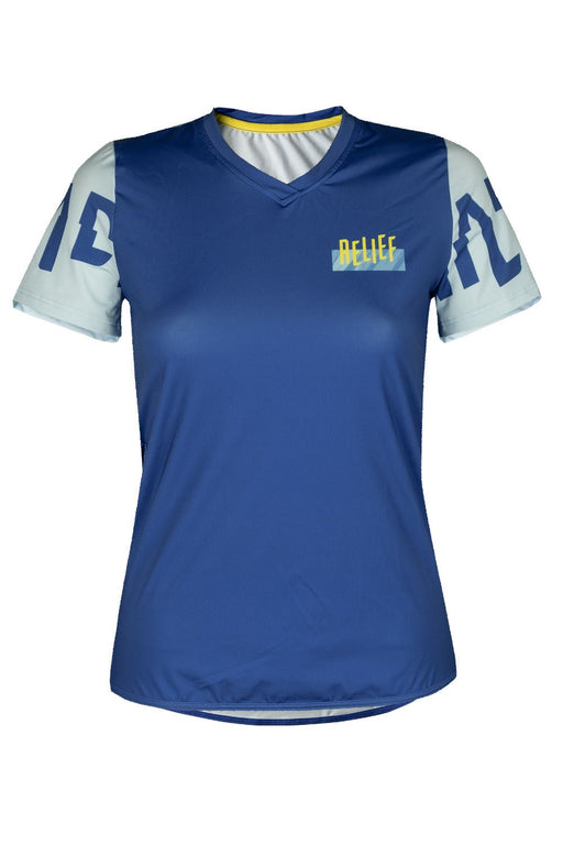 Maillot VTT Femme Manches Courtes | Calade Azur - VTT - RELIEF Equipements - Maillot VTT Femme Manches Courtes | Calade Azur - VTT - RELIEF Equipements - Maillot VTT femme manches courtes bleu jaune dos RELIEF Équipements