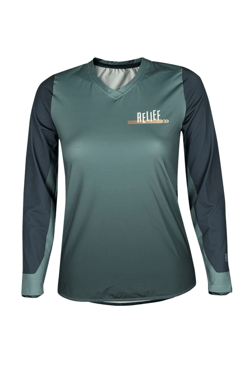 Maillot VTT Femme Manches Longues | Calade Gradient Forêt - VTT - RELIEF Equipements - Maillot VTT femme manches longues vert forêt face RELIEF Équipements